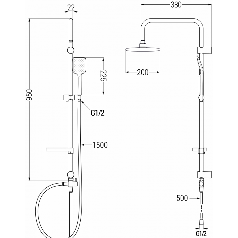 Mexen Sven наддушов комплект за външен монтаж с дъждовен душ и душ батерия Zero, черен 71140262-70