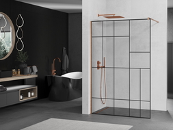 Mexen Kioto стена за душ Walk-in 140 x 200 см, черен модел 8 мм, обработен месинг - 800-140-101-65-78