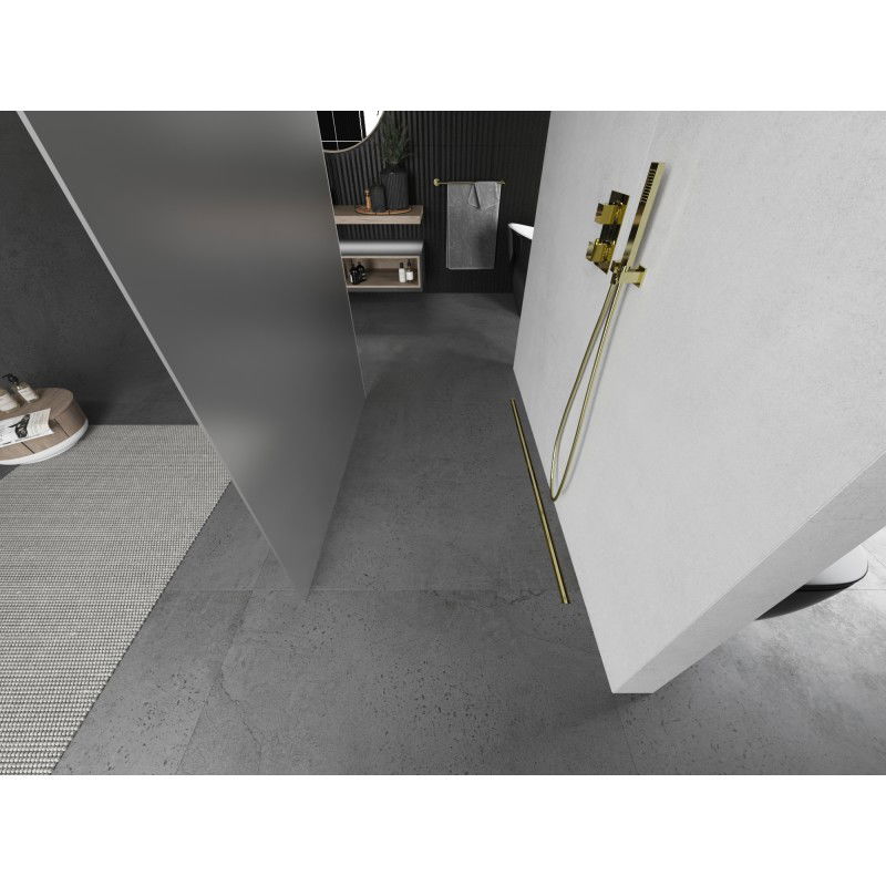 Mexen Kioto самостоятелна душ стена 140 x 200 см, матирано 8 мм, златно четкано - 800-140-002-55-30