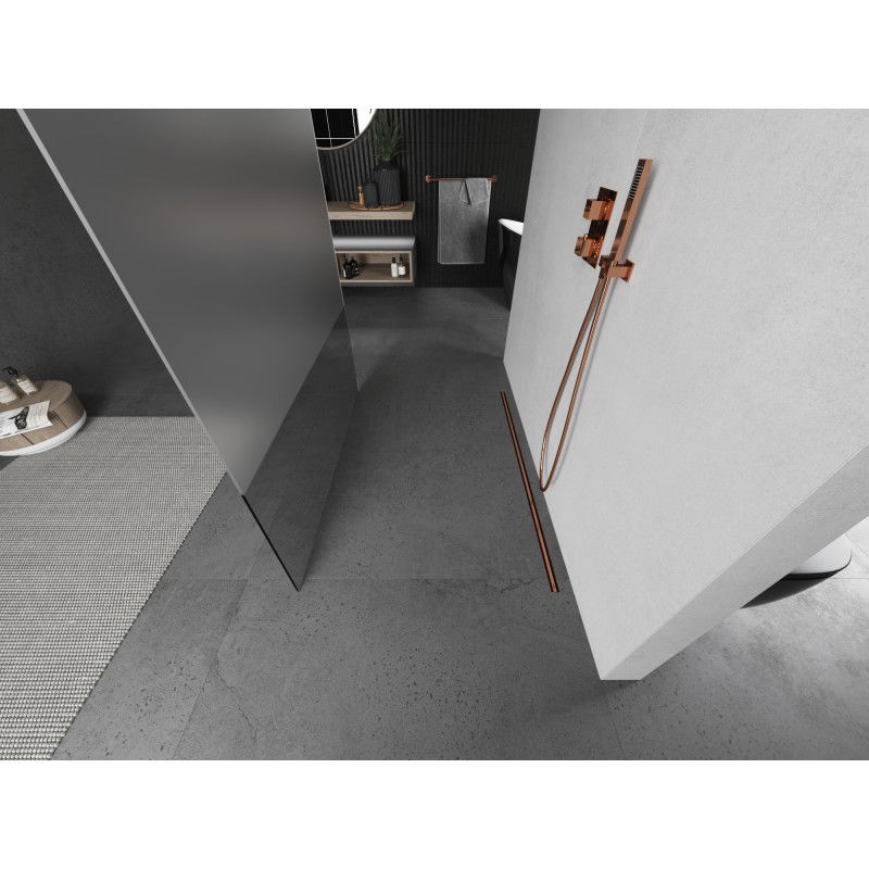 Mexen Kioto свободностояща преграда за душ 120 x 200 см, прозрачно/матово 8 мм, четка от мед - 800-120-002-65-35