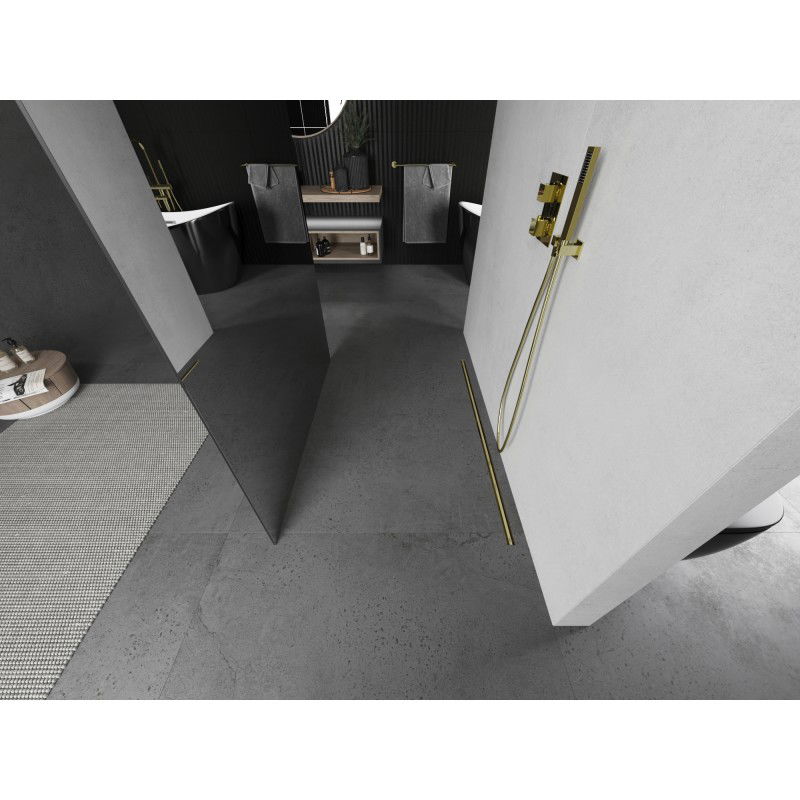 Mexen Kioto свободностояща душ стена 110 x 200 см, огледало 8 мм, златно четкано - 800-110-002-55-50