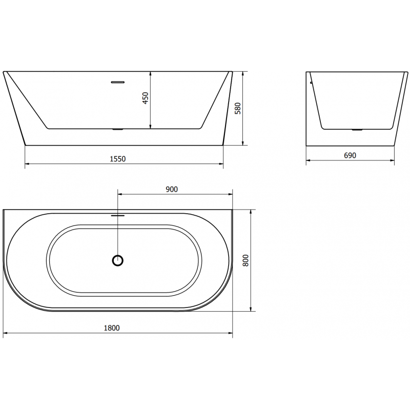 Mexen Oval самостоятелно стояща вана за стена 180 x 80 cm, бяла, преливник златен - 52671808000-50