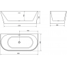 Mexen Oval свободностояща стена 180 x 80 см, бяла, хромиран преливник - 52671808000-01