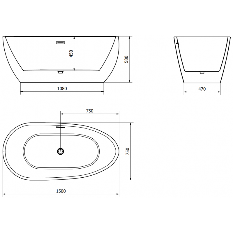 Mexen Eos свободностояща вана 150 x 75 cm, бяла/черна, златен прелив - 52471507575-50