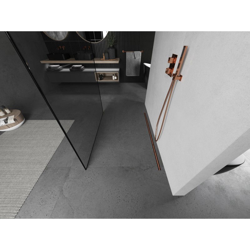 Mexen Kioto свободно стояща душ кабина 150 x 200 см, черна рамка 8 мм, четкана мед - 800-150-002-65-70