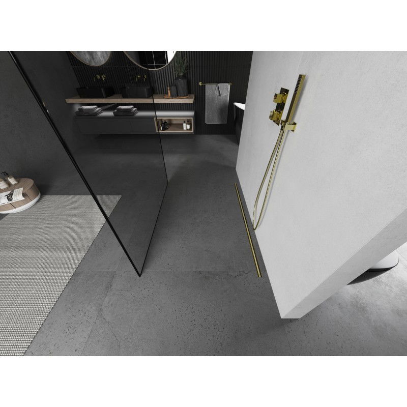 Mexen Kioto самостоятелна душ кабина 120 x 200 см, черна рамка 8 мм, златно четкано - 800-120-002-55-70