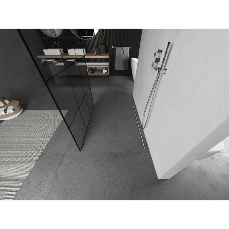 Mexen Kioto свободностояща душ стена 110 x 200 см, черна решетка 8 мм, четкан никел - 800-110-002-97-77