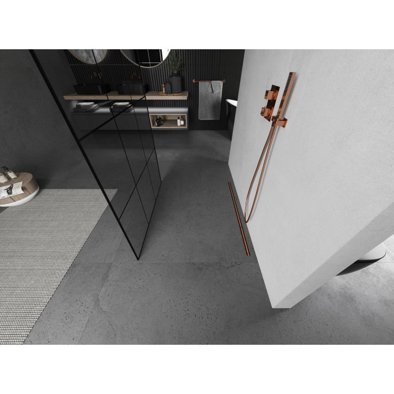 Mexen Kioto свободностояща преградна стена за душ 110 x 200 см, черна решетка 8 мм, четкана мед - 800-110-002-65-77