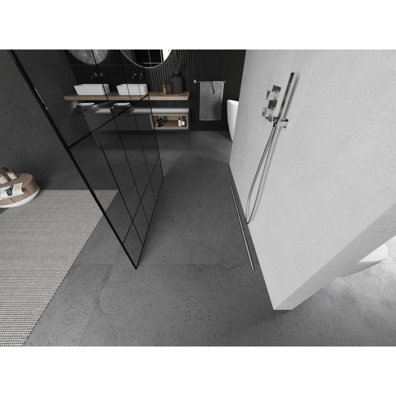 Mexen Kioto свободно стояща душ стена 110 x 200 см, черен модел 8 мм, четкан никел - 800-110-002-97-78