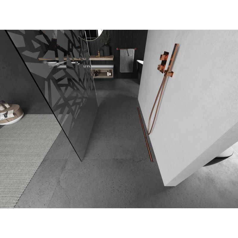 Mexen Kioto свободностояща душ стена 140 x 200 cm, бял модел 8 mm, четкана мед - 800-140-002-65-85