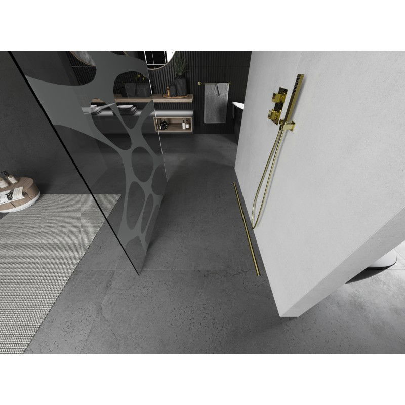 Mexen Kioto самостоятелна душ-преграда 100 x 200 см, бяла вълна 8 мм, златна четкана - 800-100-002-55-97