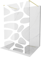 Mexen Kioto свободностояща душ стена 110 x 200 см, бяла вълна 8 мм, златна четкана - 800-110-002-55-97