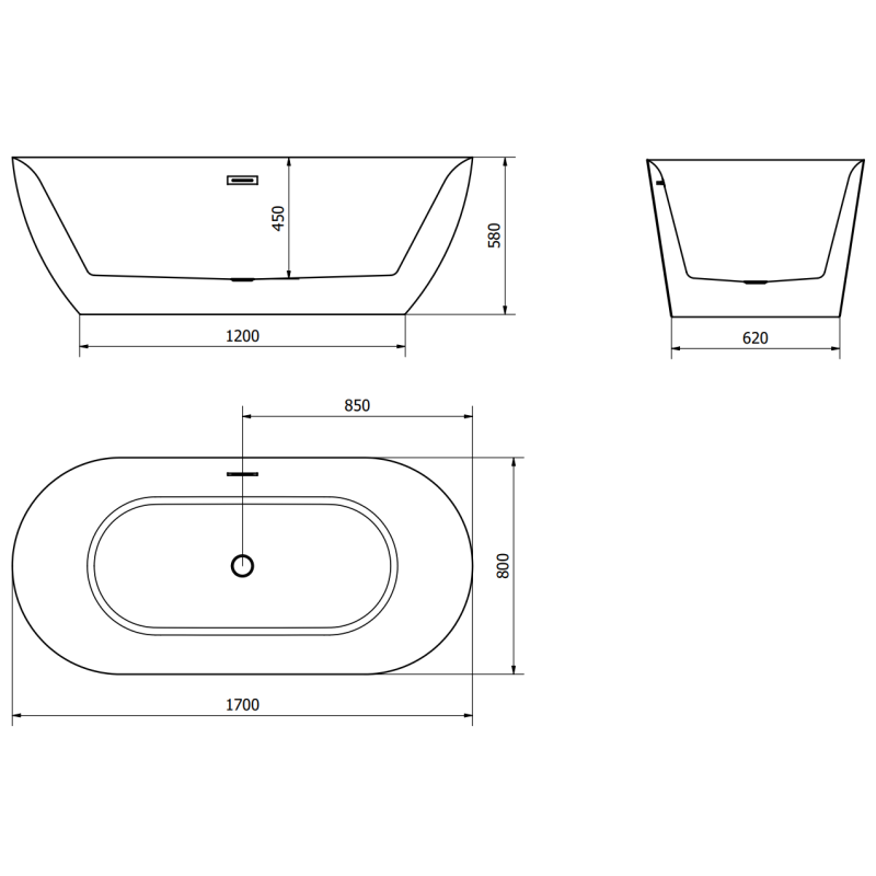 Mexen Roxy свободностояща вана 170 x 80 см, бяла, преливник gun metal - 51201708000-95