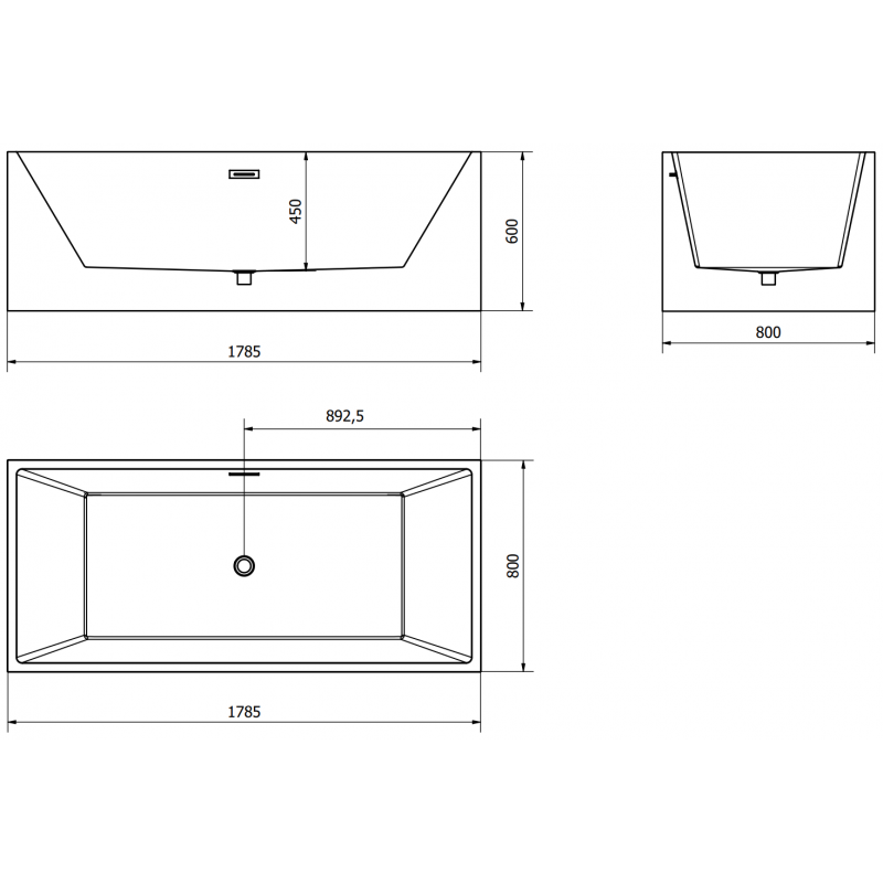 Mexen Vigo самостоятелна вана 178,5 x 80 см, бяла, преливник gun gray четкан - 51251788000-66