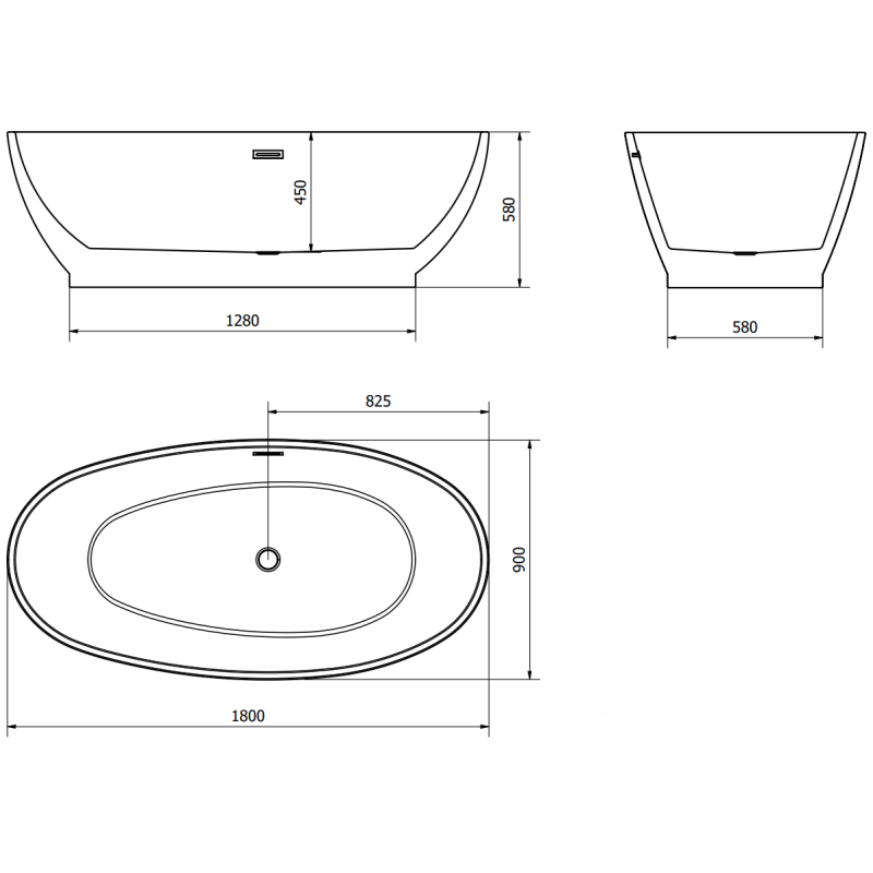 Mexen Bilbao свободностояща вана 180 x 90 cm, бяла, преливник черен - 51311809000-70