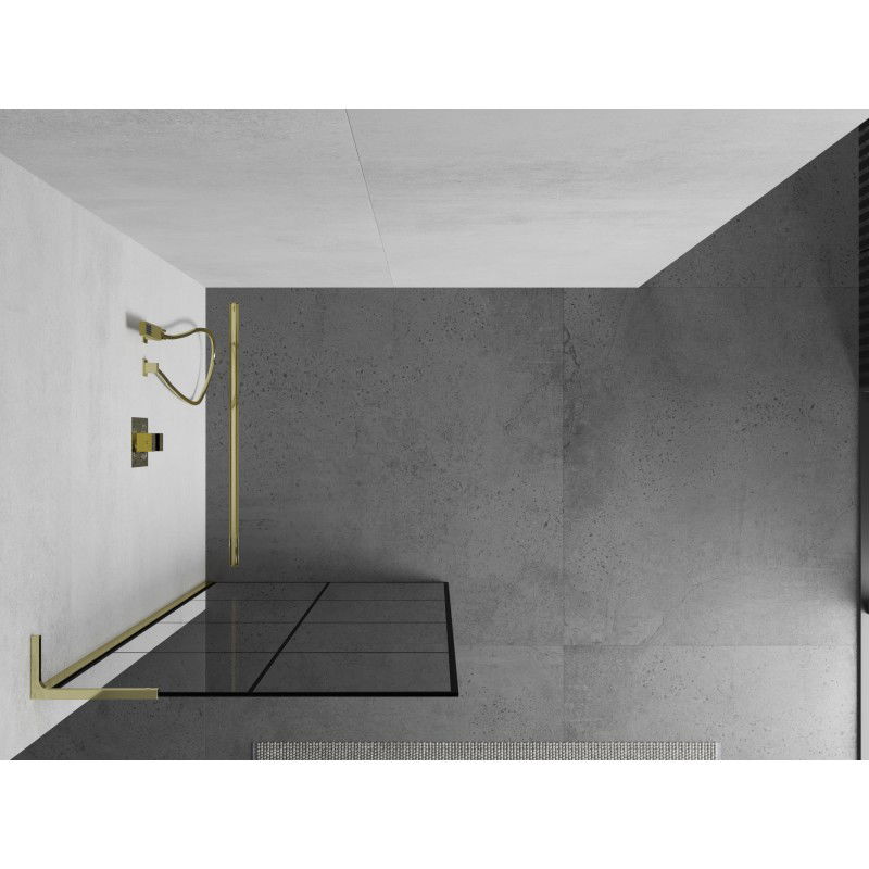 Mexen Kioto L стена за душ Walk-in 90 x 200 cm, черен мрежа, златен - 800-090-103-50-77