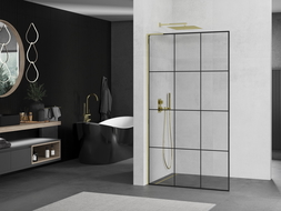 Mexen Kioto L душова стена Walk-in 100 x 200 см, черен модел, златен - 800-100-103-50-77