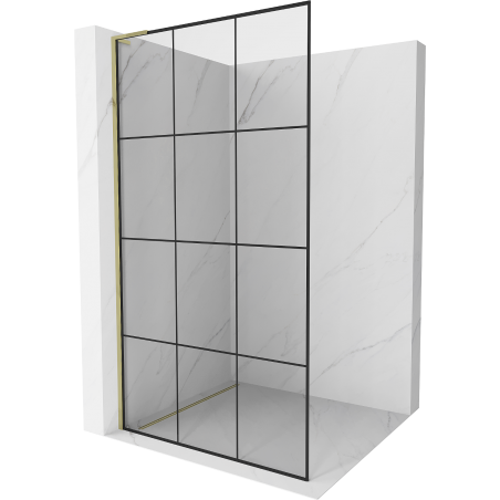 Mexen Kioto L стенна преграда за душ Walk-in 120 x 200 cm, черна решетка, златна
