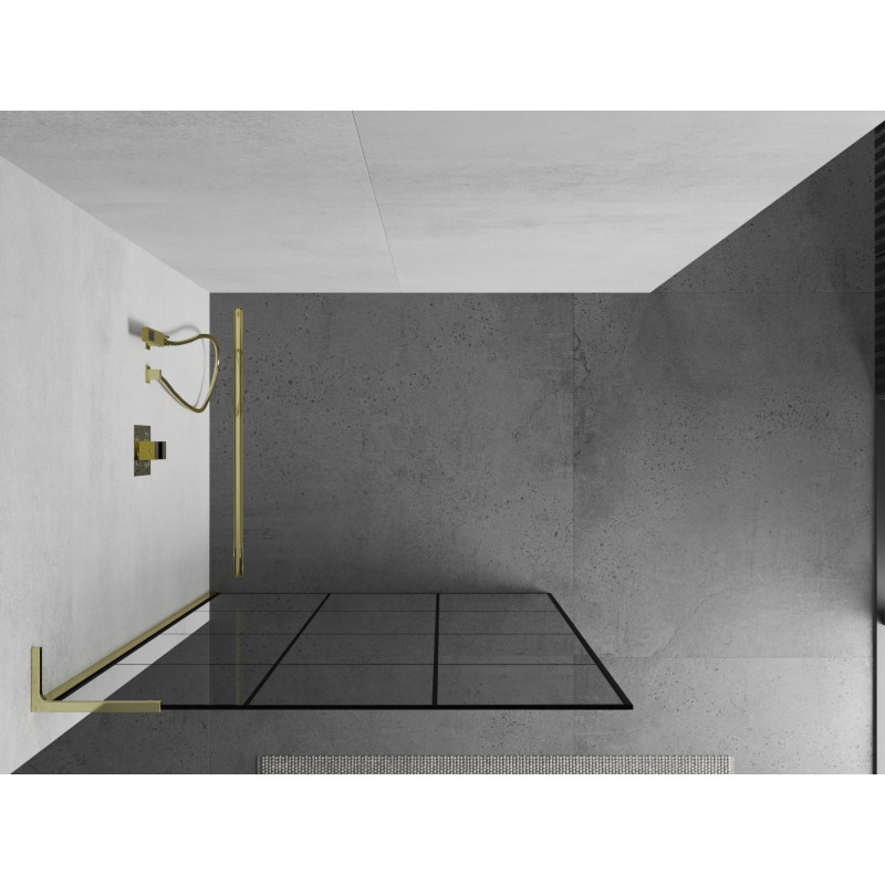 Mexen Kioto L стенна преграда за душ Walk-in 120 x 200 cm, черна решетка, златна