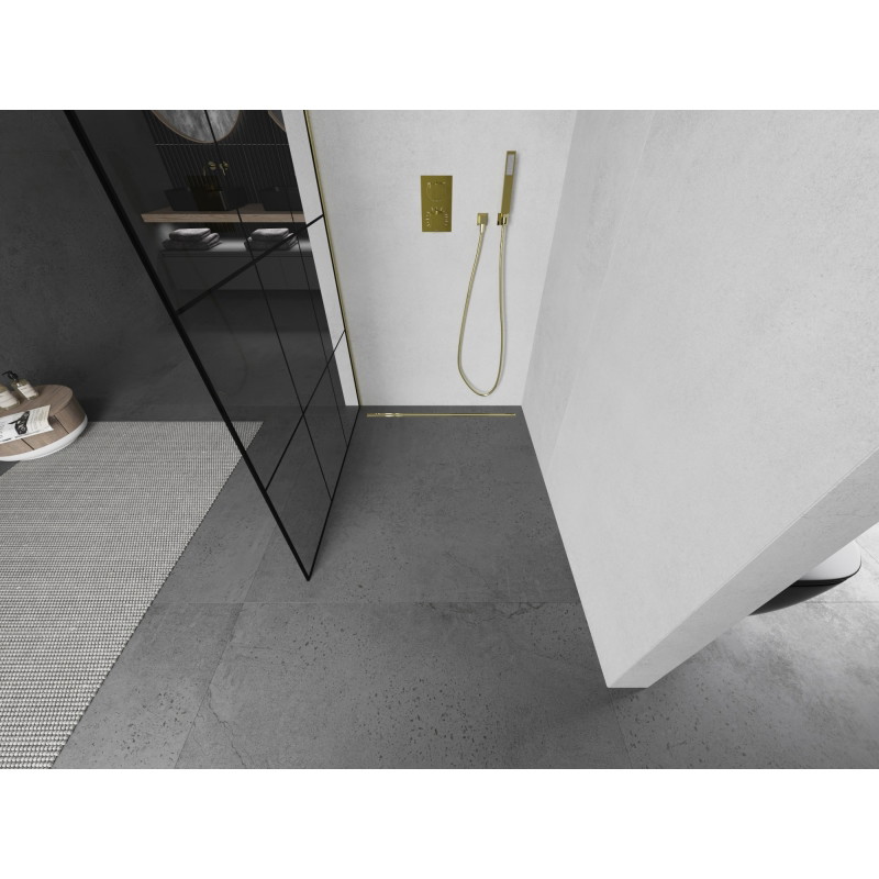 Mexen Kioto L стенна преграда за душ Walk-in 120 x 200 cm, черна решетка, златна