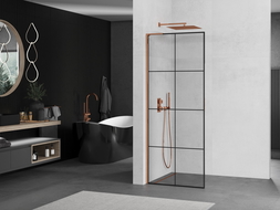 Mexen Kioto L стена за душ Walk-in 70 x 200 см, черен модел, розово злато - 800-070-103-60-77