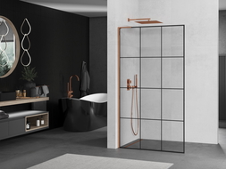 Mexen Kioto L душова стена Walk-in 110 x 200 см, черен модел, розово злато - 800-110-103-60-77
