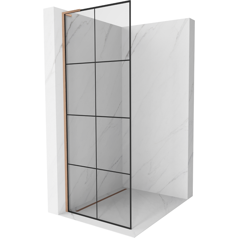 Mexen Kioto L душ екран Walk-in 80 x 200 см, черен модел, четкано мед - 800-080-103-65-77
