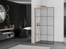 Mexen Kioto L душ стена Walk-in 100 x 200 см, черен решетка, четкана мед - 800-100-103-65-77