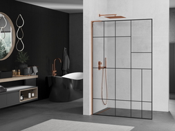 Mexen Kioto L стена за душ с Walk-in 100 x 200 см, черен десен, розово злато - 800-100-103-60-78