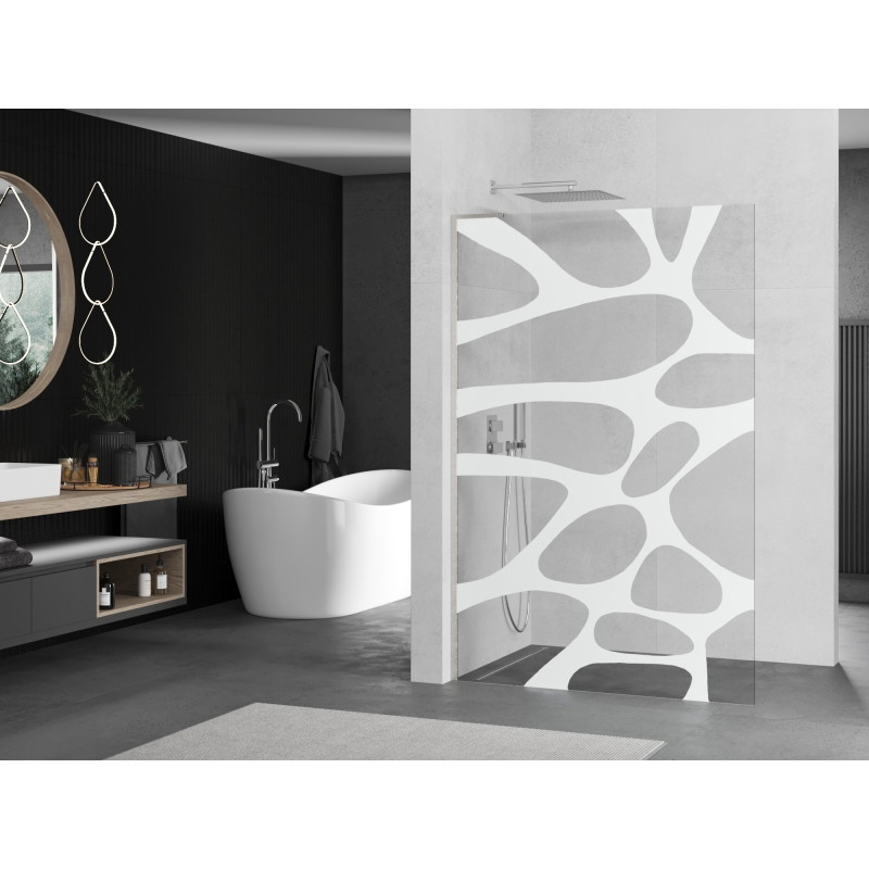 Mexen Kioto L Стена за душ Walk-in 110 x 200 см, бяла вълна, матиран никел - 800-110-103-97-97