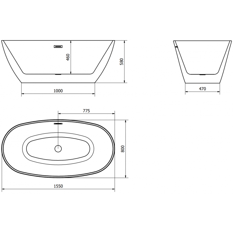 Mexen Eris свободно стояща вана 155 x 80 см, бяла, преливник злато - 53441558000-50