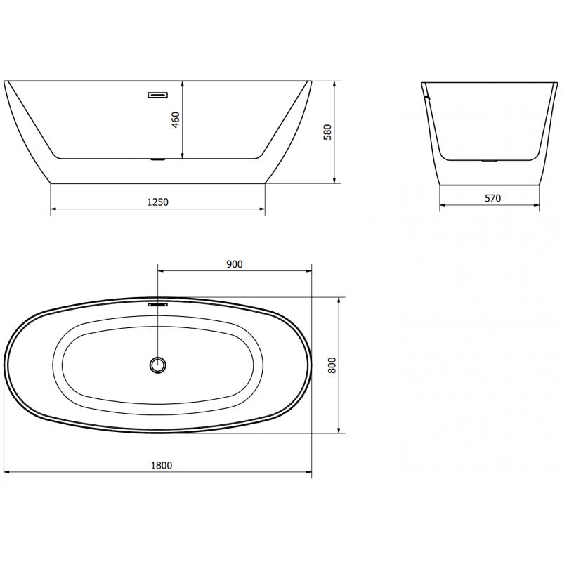 Mexen Eris свободностояща вана 180 x 80 см, бяла/черна, преливник gun metal - 53441808075-95