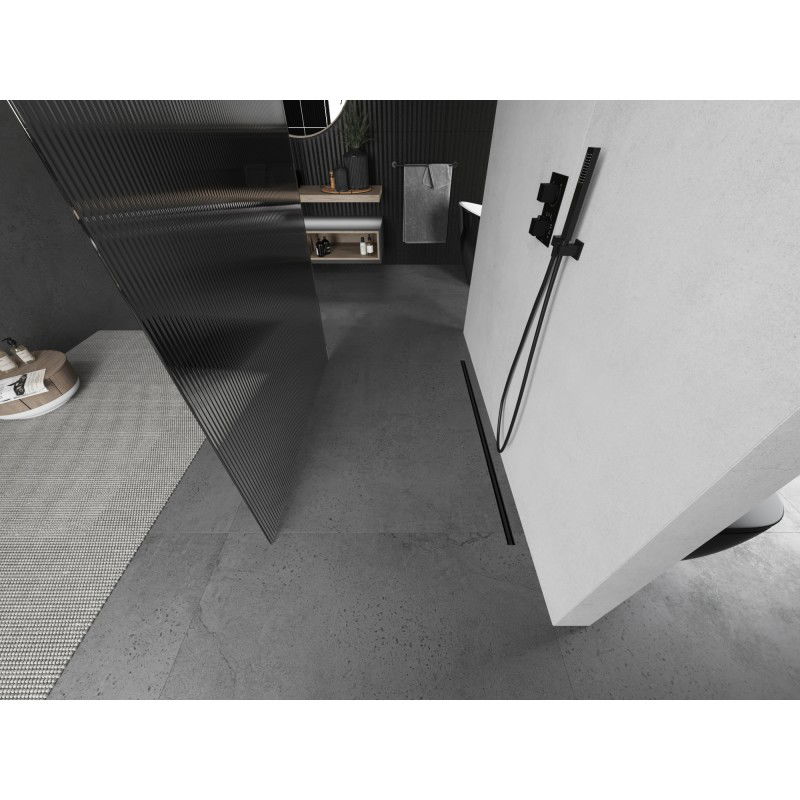 Mexen Kioto свободностояща преграда за душ 100 x 200 см, ивици 8 мм, четкано сиво - 800-100-002-66-09