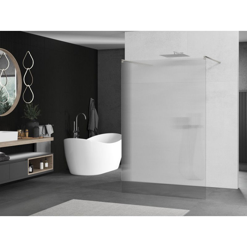 Mexen Kioto свободно стояща душ параван 140 x 200 см, на ивици 8 мм, четкан никел - 800-140-002-97-09