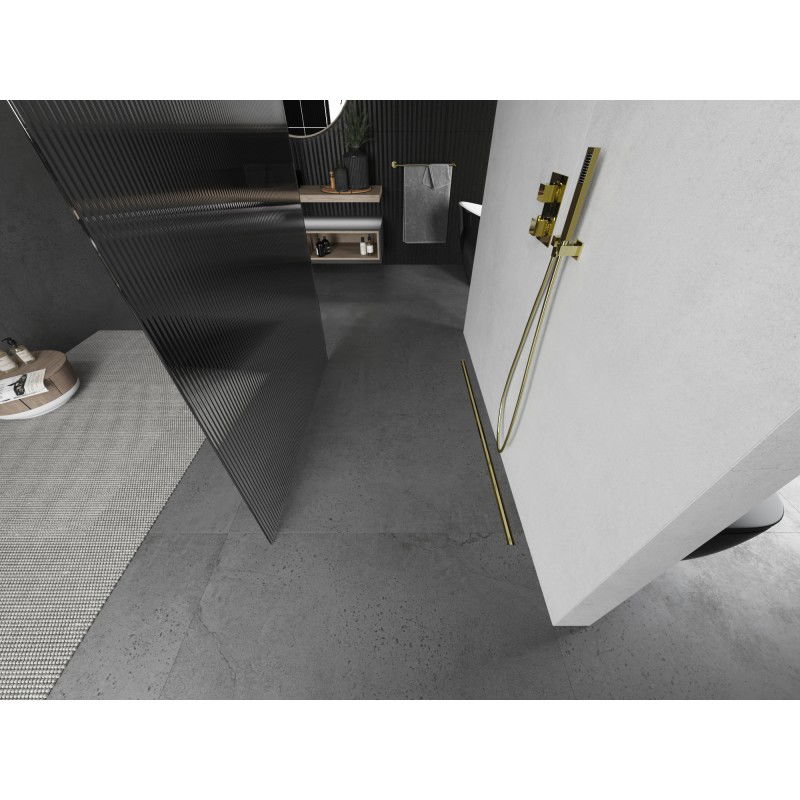 Mexen Kioto свободностояща душ стена 140 x 200 см, ивици 8 мм, златисто четкано - 800-140-002-55-09