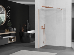 Mexen Kioto заоблена стена за душ Walk-in 110 x 200 см, прозрачна 8 мм, четкана мед - 800-110-101-65-06