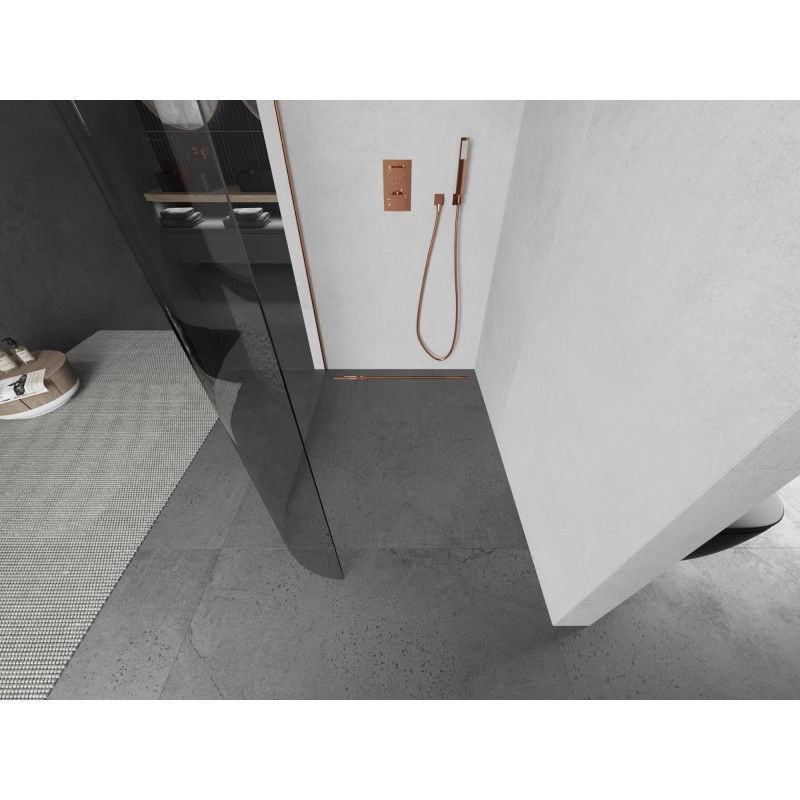 Mexen Kioto-R заоблен параван за душ Walk-in 150 x 200 см, прозрачен 8 мм, четкана мед - 800-150-101-65-06