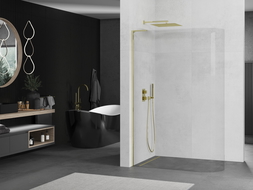 Mexen Kioto L заоблена душерея Walk-in 80 x 200 см, прозрачна, златна - 800-080-103-50-06