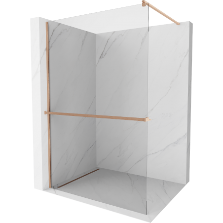 Mexen Kioto+ стена за душ с рафт Walk-in 75 x 200 см, прозрачна, шлифована мед - 800-075-121-65-00