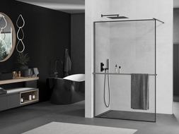 Mexen Kioto+ стена за душ с рафт Walk-in 70 x 200 см, черен модел, gun gray матов - 800-070-121-66-70