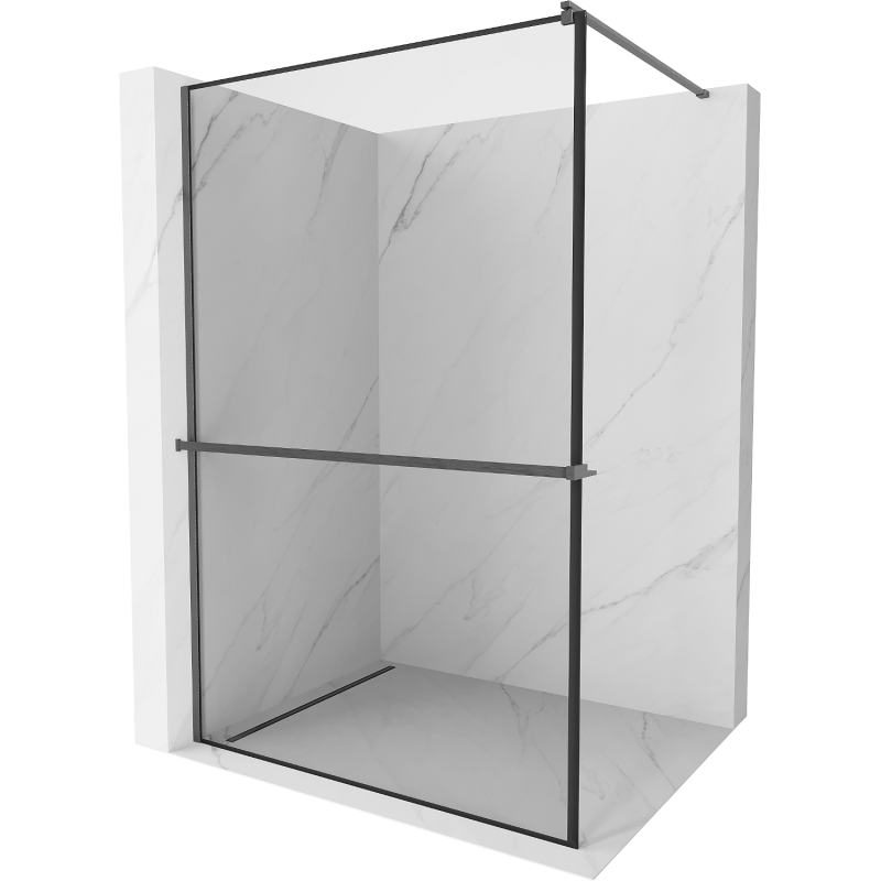 Mexen Kioto+ стъклена стена за душ с рафт Walk-in 120 x 200 см, черна рамка, четково сиво - 800-120-121-66-70