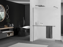 Mexen Kioto+ стена за душ с рафт Walk-in 140 x 200 см, матово стъкло, gun metal - 800-140-121-95-30