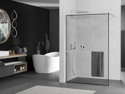 Mexen Kioto+ стена за душ с Walk-in рафт 140 x 200 см, черен модел, четкан никел - 800-140-121-97-70