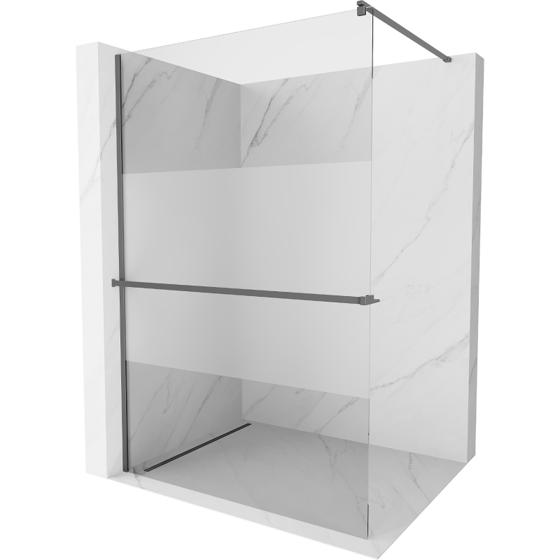 Mexen Kioto+ стена за душ с полка Walk-in 80 x 200 см, прозрачен/матов, gun metal - 800-080-121-95-35