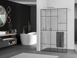 Mexen Kioto+ душ параван с рафт Walk-in 90 x 200 см, черен модел, с четкан никел - 800-090-121-97-78