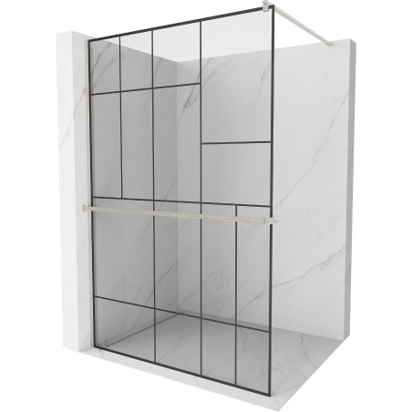 Mexen Kioto+ стена за душ с полка Walk-in 140 x 200 см, черен модел, четкан никел - 800-140-121-97-78