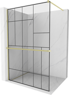 Mexen Kioto+ стена за душ с рафт Walk-in 120 x 200 см, черен модел, златен четкан - 800-120-121-55-78