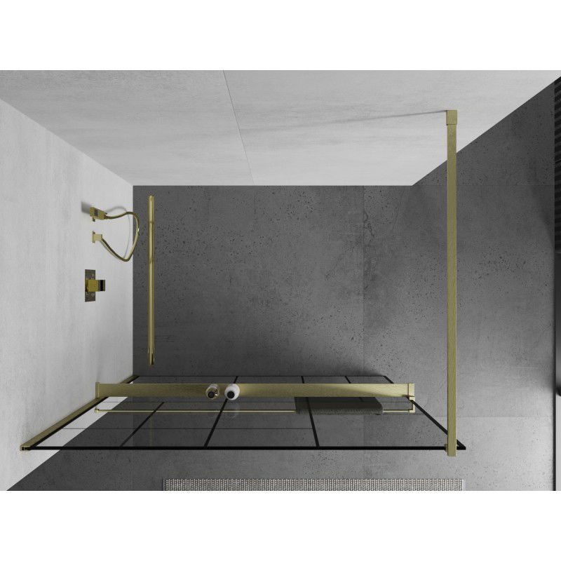 Mexen Kioto+ душ преграда с рафта Walk-in 130 x 200 cm, черен мотив, златисто четкан - 800-130-121-55-78