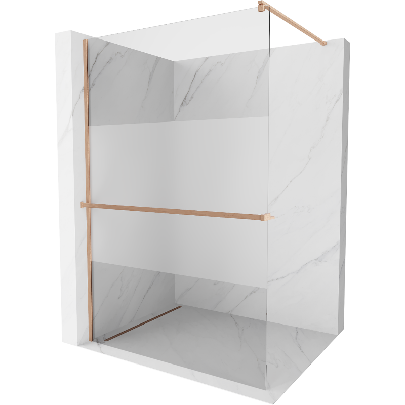 Mexen Kioto+ стена за душ с рафт Walk-in 110 x 200 см, прозрачен/матов, матирана мед - 800-110-121-65-35