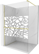 Mexen Kioto+ душова стена с Walk-in 140 x 200 см, бял модел, златна четка - 800-140-121-55-85